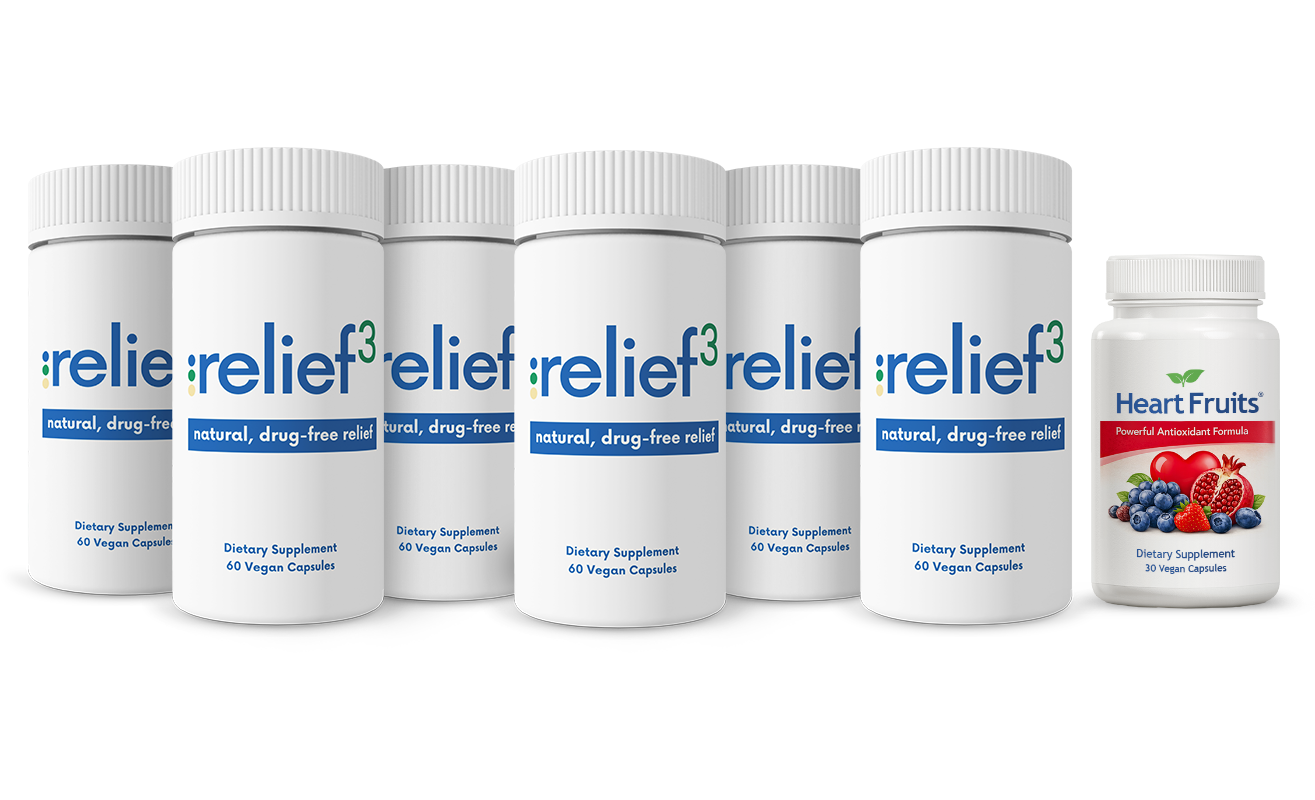 Six bottles of Relief3 with Heart Fruits